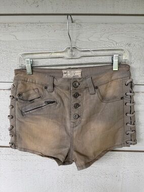 Free People Taupe Lace-Up Jean Shorts